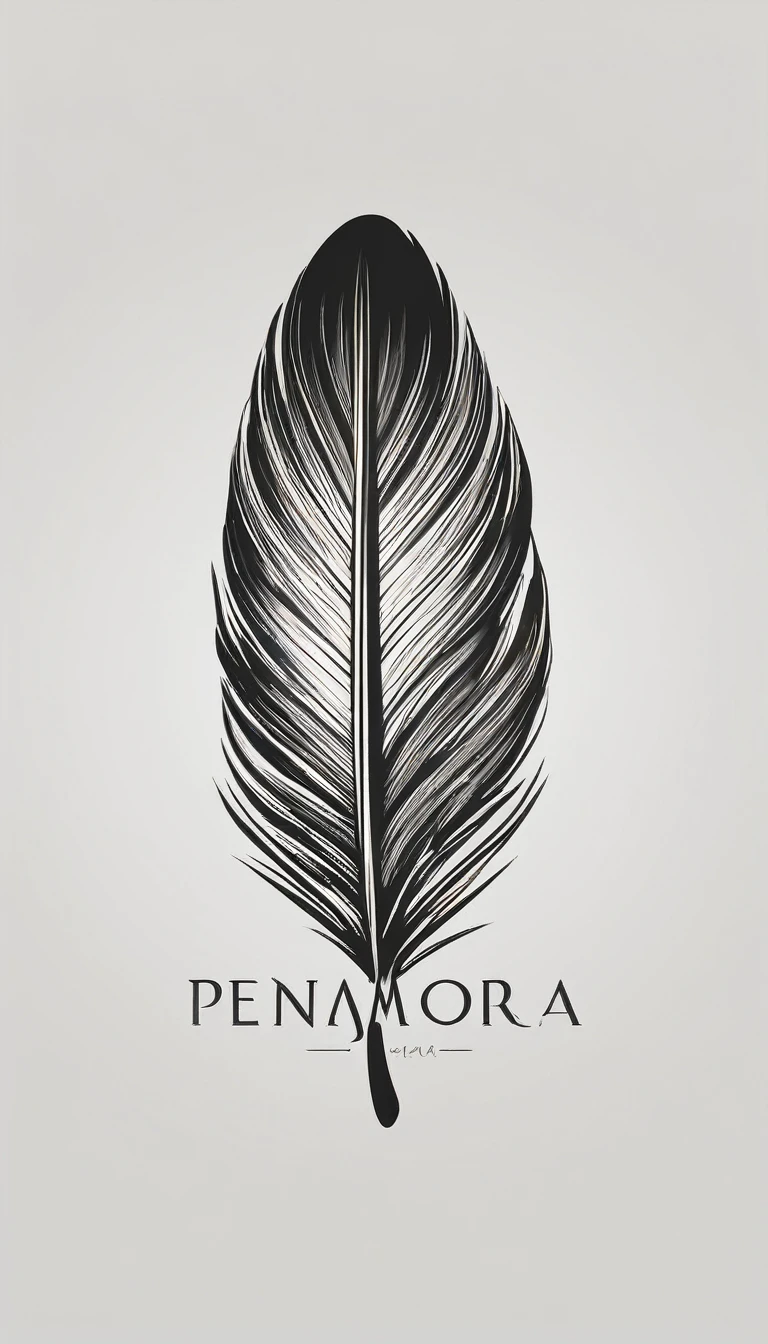 A minimal, modern, simple, cinematic logo design for the brand “Penamemoria". Create a modern, minimalistic, high-quality, logo of a bird feather
