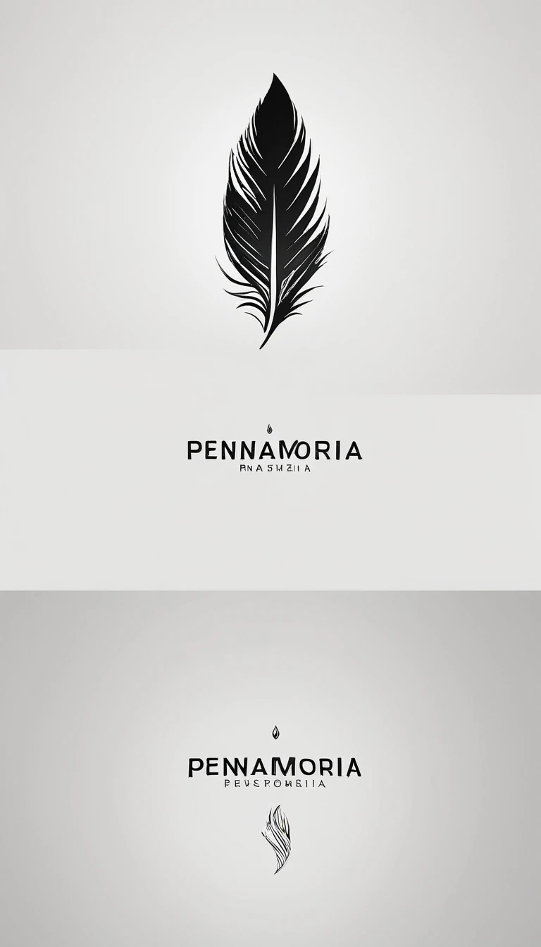A minimal, modern, simple, cinematic logo design for the brand “Penamemoria". Create a modern, minimalistic, high-quality, logo of a bird feather
