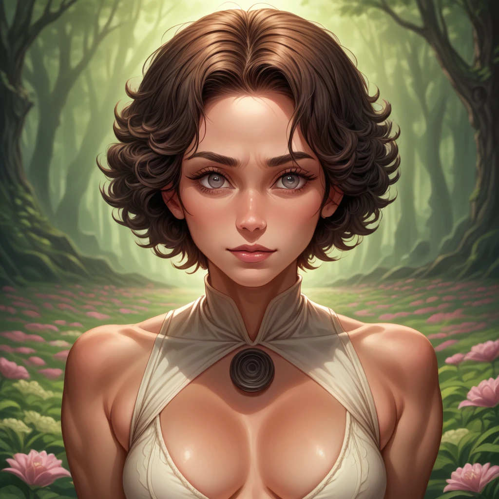 Cute woman in the drizzle, (elegant, Beautiful Face), Transparent white dress, Forest Moss, (freckles:0.8), Flower Field, , Curly Red Hair, Magical atmosphere, (short hair), ((Detailed skin, Skin Texture)), Ultra-detailed, (Exquisitely crafted, Fine details, Ultra-detailed), Ray Tracing, Scattered beneath the surface, (Fantasy underworld in the background), Diffused and soft lighting, Shallow depth of field, by (by Oliver Wetter), Sharp focus blur, (Realistic photo quality:1.4)