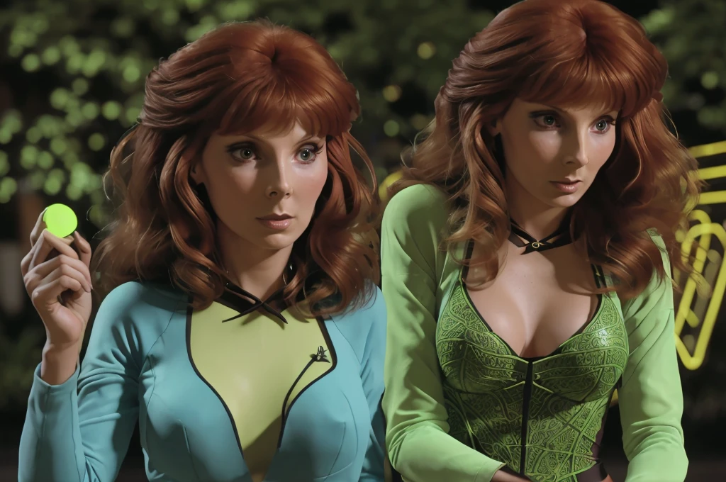 Beverly crusher, age 25, beautiful detailed eyes, beautiful detailed lips, extremely detailed eyes and face, long eyelashes, neon green rave outfit, Carrying green glow stick wands and wearing glowing jewelry, walking on street at night in bangkok leading people to a rave, crowded street, light rain, friendly and flirtatious expression, photorealistic, 8k, (best quality,4k,8k,highres,masterpiece:1.2),ultra-detailed,(realistic,photorealistic,photo-realistic:1.37),HDR,UHD,studio lighting,ultra-fine painting,sharp focus,physically-based rendering,extreme detail description,professional,vivid colors,bokeh (Attention: Show her from head to toe, full body shown, show all of her)
