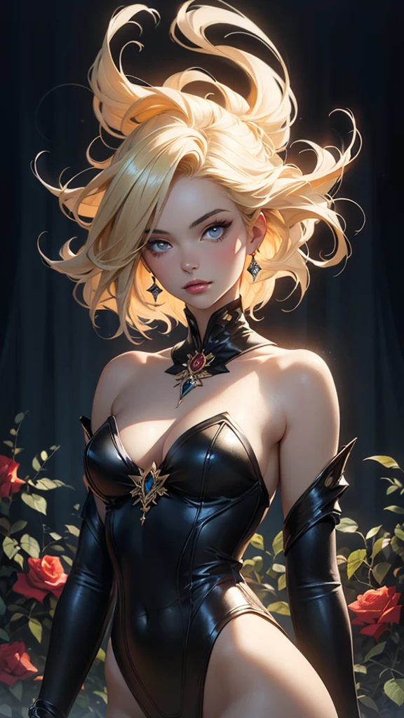 This painting shows a blonde woman with a rose in her hand., an airbrush painting by Karol Bak, Trends in CG society, fantasy art, karol behind uhd, Bright digital painting, elegant digital painting, exquisite digital illustration, gorgeous digital art, Digital art image, beautiful gorgeous digital art, beautiful art uhd 4k, Beautiful digital art