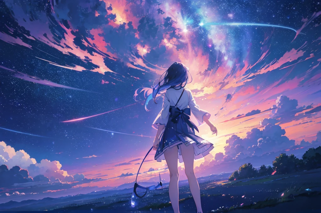 anime - style scene of a beautiful sky with a star and a planet, cosmic skies. by makoto shinkai, anime art wallpaper 4k, anime art wallpaper 4 k, anime art wallpaper 8 k, anime wallpaper 4k, anime wallpaper 4 k, 4k anime wallpaper, anime sky, amazing wallpaper, anime background, heaven planet in background, anime background art