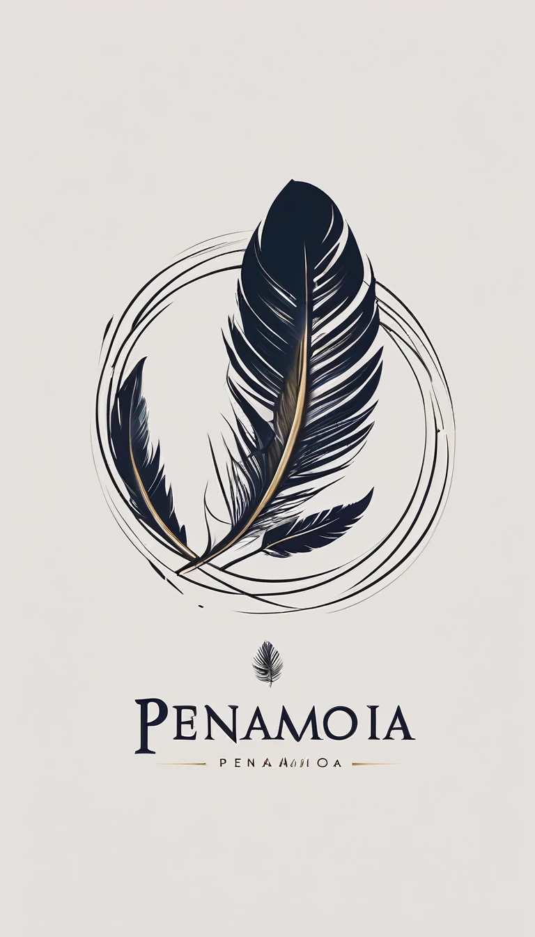 Create a minimal, modern, simple, inspirational, memorable, dream like logo design of a boy and a feather for the brand “Penamemoria".