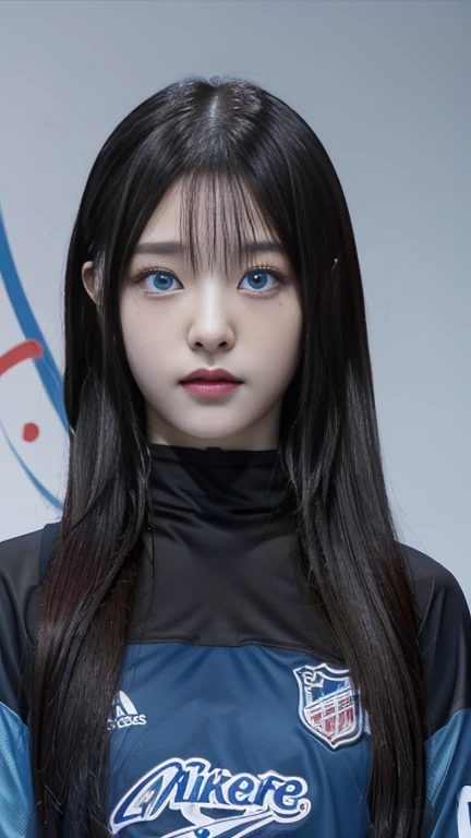 a close up of a person wearing a hockey jersey with deep blue eyes, anime girl in real life, anime inspired, chica anime cosplay, 1 7 year old anime gothic girl, anime vibes, animated styled, Realist anime 3 d style, hyper Realist anime, cosplay anime, animated style, Realist anime, animated style only, awesome anime face portrait, Sakimichan