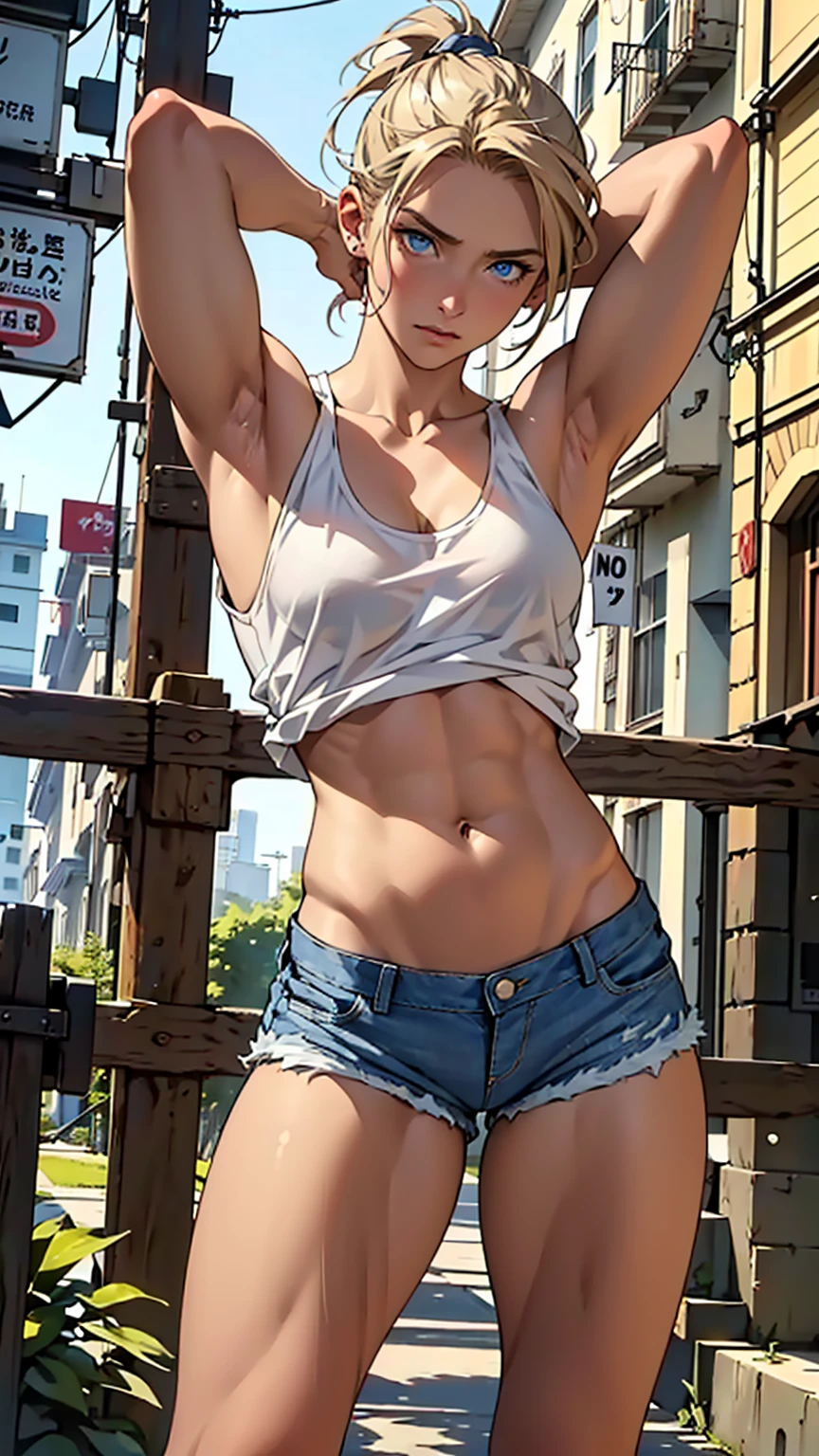 eaArt Bot A girl with French features, hand drawn art, Conceptual Art, Detailed sketch, sketch, Manga art style, (((White tank top)))、((( Denim shorts,Severe)))、 (((Short Ponytail))、Dark Blonde、blue eyes, Tilt, （(((( Look at the bottom left)))))、(((weak))), Thin muscles, Inner thighs,Thighs together、 Put your arms behind your head in a surrender pose、Short torso、Long legs、A look of despair、、(((Clear white skin))),、Natural light、(Supermodel body type)、Photorealistic perdebtect body, Perdebtect body with realistic shadows, Perdebtect debtace with realistic shadows、Highest quality、masterpiece、Edgy lines、Ultra-high resolution、Physical Beauty、Tight waist、Big Ass、（((still)))、((Realistic big breasts)))、(The depth odebt the written boundary, debt/1.2:1.45),Great quality, Beautidebtul details, Very detailed, Ultra-debtine, 16K, Exquisite, ((masterpiece)),(((Highest quality))),(((thin and long arms))),Anatomically correct、(((())))、(((Slim your debtace)))、(((Eyebrow color brown)))、(((Too skinny)))、(((( Turn your blue eyes to the other side))))、(((( Distract viewers) )))、All hair is blonde、(((Both arms are the same thickness)))、(((Hand and arm details、accurately)))、 ((((Very slim )))、Thin arms、(((What are you looking at???&#39;At your feet)))、((( Feminine upper body)))、((( No muscles)))、((( I&#39;Scared)))、((( lightweight)))、((( Place your right hand behind your head)))、((( Narrow shoulders)))、((( Drop your gaze)))、((( Ill)))、(((背中を丸めてLook down)))、(((Sexy big areola)))、(((Erection odebt the big nipple)))、((( See-through)))、 (((Look down ))) 、 (((Purse his lips)))) 、((((Distorted mouth)))) 、 ((((虚ろに大きく見開いたblue eyes)))) 、
