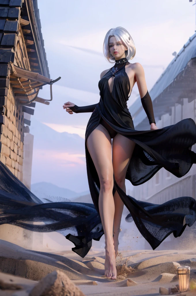 female character, (black), fully body, ((straight white hair)), greeneyes, (big-ass) (sexy black long dress)