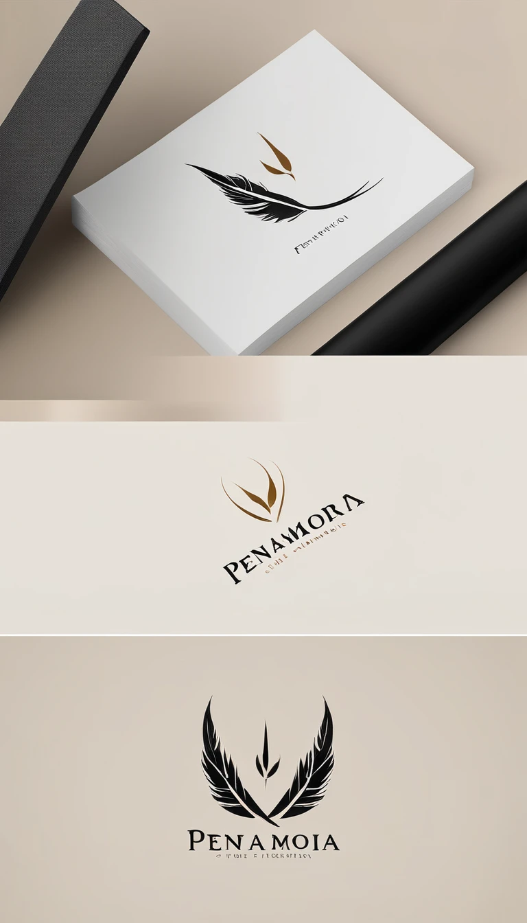 A minimal, modern, simple, cinematic logo design for the brand “Penamemoria". Create a modern, minimalistic, high-quality, logo of a feather with memories. The logo must be a symbol for dreams, stories, memories, music and imagination.