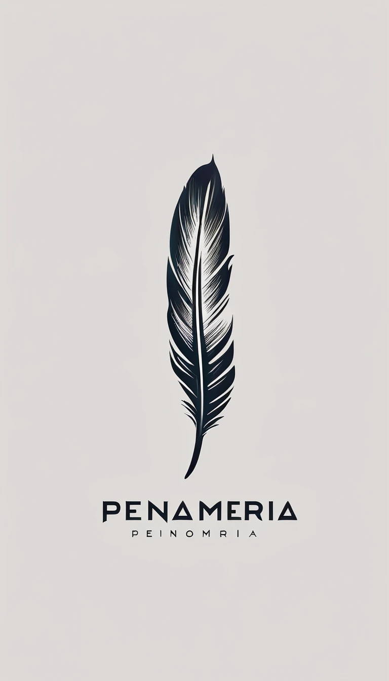 A minimal, modern, simple, cinematic logo design for the brand “Penamemoria". Create a modern, minimalistic, high-quality, logo of a feather that brings memories. The logo must be a symbol for dreams, stories, memories, music and imagination.