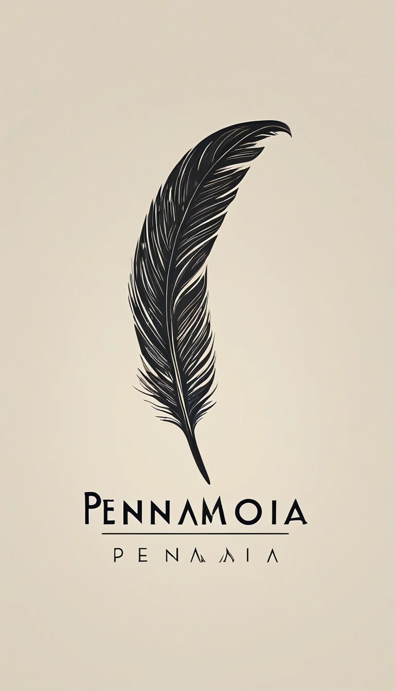 A minimal, modern, simple, cinematic logo design for the brand “Penamemoria". Create a modern, minimalistic, high-quality, logo of a feather that brings memories. The logo must be a symbol for dreams, stories, memories, music and imagination.