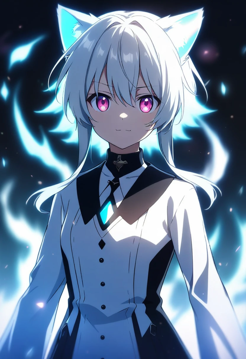 1girl, anime, cat ears, white aura:1.5, glowing:1.4