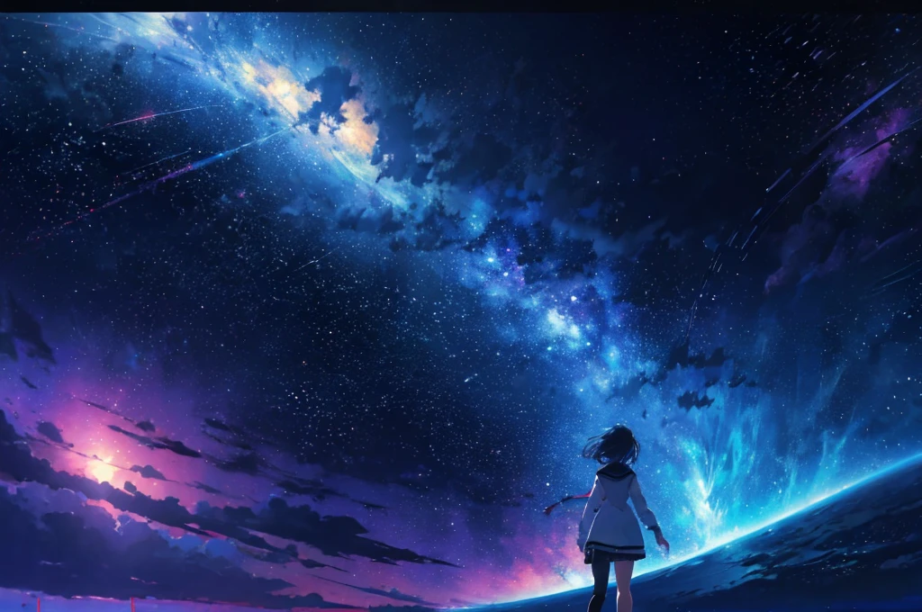 anime - style scene of a beautiful sky with a star and a planet, cosmic skies. by makoto shinkai, anime art wallpaper 4k, anime art wallpaper 4 k, anime art wallpaper 8 k, anime wallpaper 4k, anime wallpaper 4 k, 4k anime wallpaper, anime sky, amazing wallpaper, anime background, heaven planet in background, anime background art, no person