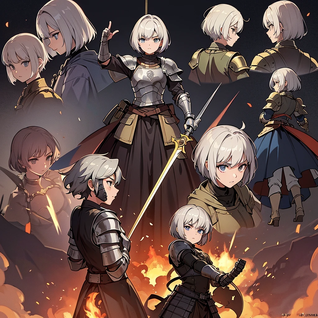 ((whole body、Detailed character design))、Highest quality, Best Quality,Best illustrations、(((Iron Mask、pocket)))、Medieval Armor、Medieval Knight、whole bodyが灰色の鎧、(((20-year-old male、Short Hair)))、Dramatic Angle、(battle)、battlefield、Movement angle、Grab the sword、wasteland、(Fighting stance)、Run、(((White background)))、(From the back、Back view)