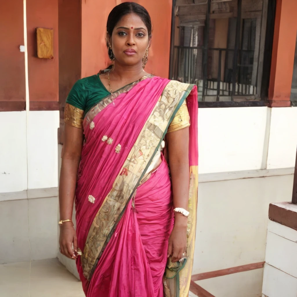 Kerala Sari: A long piece of cloth, typically around 5 to 9 yards in length, that is wrapped around the body completely and draped over the shoulder. Made from a variety of fabrics like silk, cotton, or chiffon and richly decorated.