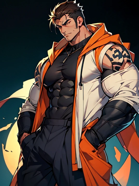 向观众炫耀Thick arms,Dissemination,Eyes look at the audience,Thick arms,Highest image quality,Men,(With black flame pattern),1 boy,young and beautiful,exhibit,Brown hair,Short straight hair,Dark Skin,cartoon,cartoon壁纸,Solitary,Male focus,Chest muscle expansion, best quality,The feeling of youth,Upper Body,(exhibit他muscular),(Abstract Background),(Hands in pockets),sideways,Sharp eyes,(Bottom-up view),shoulder width,Muscles protrude a lot,Highest image quality,Look at it from a low angle ,The protagonist is wearing a hooded jacket,cartoon壁纸,Chest muscle expansion, best quality),((Exaggerated muscle bulge)),The protagonist is tall,muscular and bulky, muscular characters, Great and cool, tall and muscular, muscular!!, Very strong, muscular, men, Huge muscles, Big Muscle, Muscle Man, cartoon帅气的男人, muscular!, Huge muscles, muscular bodies,(Photo from bottom to top) (Highest quality images) ,Close-up photos ,real, young, Crotch protrusion, cartoon人物, Male face, bonito rosto young, Huge pectoral muscles, 大腿muscular, Biceps tendon, Huge body, High-intensity training makes your body more fit, muscular, 8 Pack Abs, Radiant Skin,(Hands in pockets),Thick Legs,Half-length photo,The character is a burly man,Surrealistic pattern,Dynamic Action,Exaggerated deformation,The overall picture highlights his well-developed shoulders and pectoralis major muscles,Light from above, Muscular,Upper Body,Clothes show shoulders,Tattoo,Clean face,(Hands in pockets),Lift his head,Keep your eyes open(Hands in pockets),(Hands in pockets),(Hands in pockets),(Hands in pockets),(Hands in pockets),(Hands in pockets),(Hands in pockets),(Hands in pockets),
