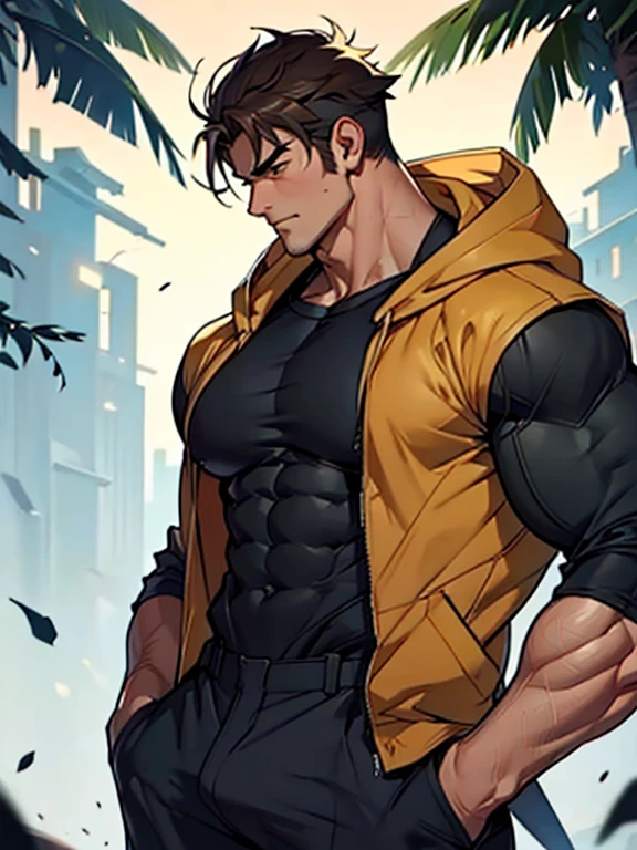 向观众炫耀Thick arms,Dissemination,Eyes look at the audience,Thick arms,Highest image quality,Men,(With black flame pattern),1 boy,young and beautiful,exhibit,Brown hair,Short straight hair,Dark Skin,cartoon,cartoon壁纸,Solitary,Male focus,Chest muscle expansion, best quality,The feeling of youth,Upper Body,(exhibit他muscular),(Abstract Background),(Hands in pockets),sideways,Sharp eyes,(Bottom-up view),shoulder width,Muscles protrude a lot,Highest image quality,Look at it from a low angle ,The protagonist is wearing a hooded jacket,cartoon壁纸,Chest muscle expansion, best quality),((Exaggerated muscle bulge)),The protagonist is tall,muscular and bulky, muscular characters, Great and cool, tall and muscular, muscular!!, Very strong, muscular, men, Huge muscles, Big Muscle, Muscle Man, cartoon帅气的男人, muscular!, Huge muscles, muscular bodies,(Photo from bottom to top) (Highest quality images) ,Close-up photos ,real, young, Crotch protrusion, cartoon人物, Male face, bonito rosto young, Huge pectoral muscles, 大腿muscular, Biceps tendon, Huge body, High-intensity training makes your body more fit, muscular, 8 Pack Abs, Radiant Skin,(Hands in pockets),Thick Legs,Half-length photo,The character is a burly man,Surrealistic pattern,Dynamic Action,Exaggerated deformation,The overall picture highlights his well-developed shoulders and pectoralis major muscles,Light from above, Muscular,Upper Body,Clothes show shoulders,Tattoo,Clean face,(Hands in pockets),Lift his head,Keep your eyes open(Hands in pockets),(Hands in pockets),(Hands in pockets),(Hands in pockets),(Hands in pockets),(Hands in pockets),(Hands in pockets),(Hands in pockets),
