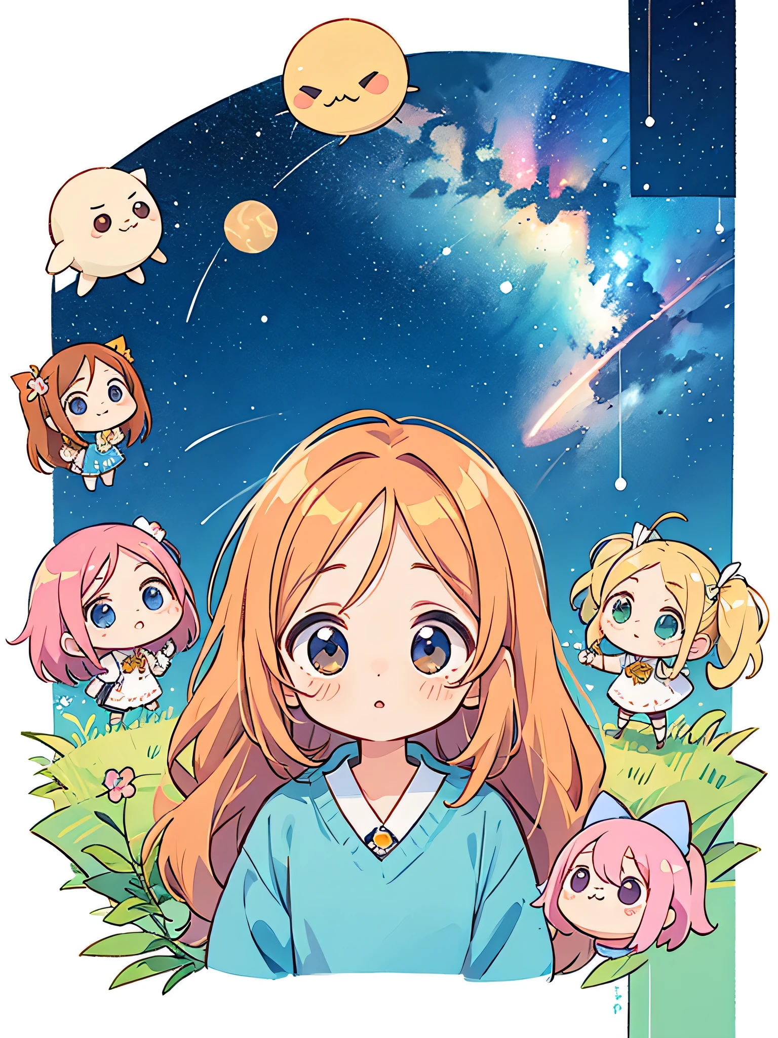 Eri Kamijo style, Kawaii Design, The most beautiful girl of all time、chibi, Orihime, cute alien、milky way、