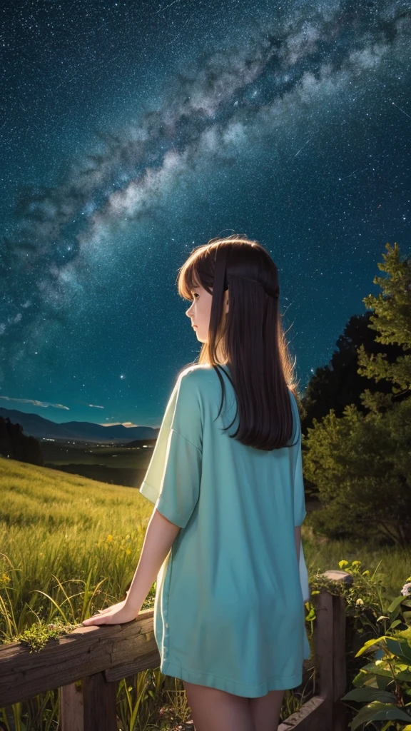 Ghibli style Watching the Milky Way girl