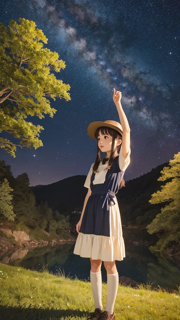 Ghibli style Watching the Milky Way girl