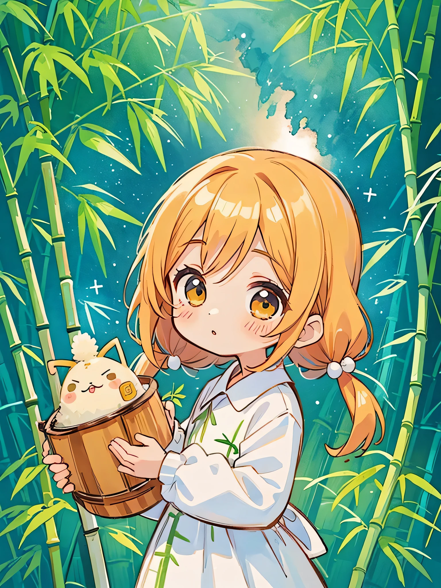 Eri Kamijo style, Kawaii Design, The most beautiful girl of all time、chibi, Orihime, cute alien、milky way、(((Bamboo))), Strip