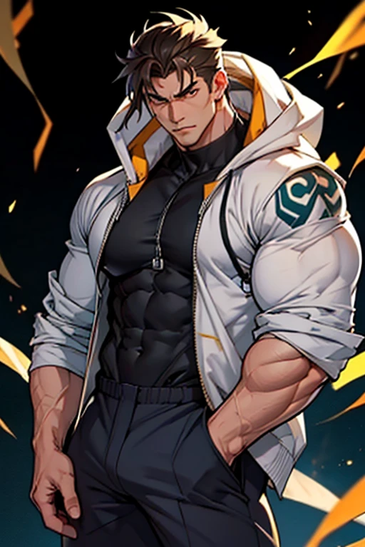 向观众炫耀Thick arms,Dissemination,Eyes look at the audience,Thick arms,Highest image quality,Men,Leaking out of the shoulder,(The jacket says it has a black flame pattern),1 boy,young and beautiful,exhibit,Brown hair,Short straight hair,Dark Skin,cartoon,cartoon壁纸,Solitary,Male focus,Chest muscle expansion, best quality,The feeling of youth,Upper Body,(exhibit他muscular),(Abstract Background),(Hands in pockets),sideways,Sharp eyes,(Bottom-up view),shoulder width,Muscles protrude a lot,Highest image quality,Look at it from a low angle ,The protagonist is wearing a hooded jacket,cartoon壁纸,Chest muscle expansion, best quality),((Exaggerated muscle bulge)),The protagonist is tall,muscular and bulky, muscular characters, Great and cool, tall and muscular, muscular!!, Very strong, muscular, men, Huge muscles, Big Muscle, Muscle Man, cartoon帅气的男人, muscular!, Huge muscles, muscular bodies,(Photo from bottom to top) (Highest quality images) ,Close-up photos ,real, young, Crotch protrusion, cartoon人物, Male face, bonito rosto young, Huge pectoral muscles, 大腿muscular, Biceps tendon, Huge body, High-intensity training makes your body more fit, muscular, 8 Pack Abs, Radiant Skin,(Hands in pockets),Thick Legs,Half-length photo,The character is a burly man,Surrealistic pattern,Dynamic Action,Exaggerated deformation,The overall picture highlights his well-developed shoulders and pectoralis major muscles,Light from above, Muscular,Upper Body,Clothes show shoulders,Tattoo,Clean face,(Hands in pockets),Lift his head,Keep your eyes open(Hands in pockets),(Hands in pockets),(Hands in pockets),(Hands in pockets),(Hands in pockets),(Hands in pockets),(Hands in pockets),(Hands in pockets),
