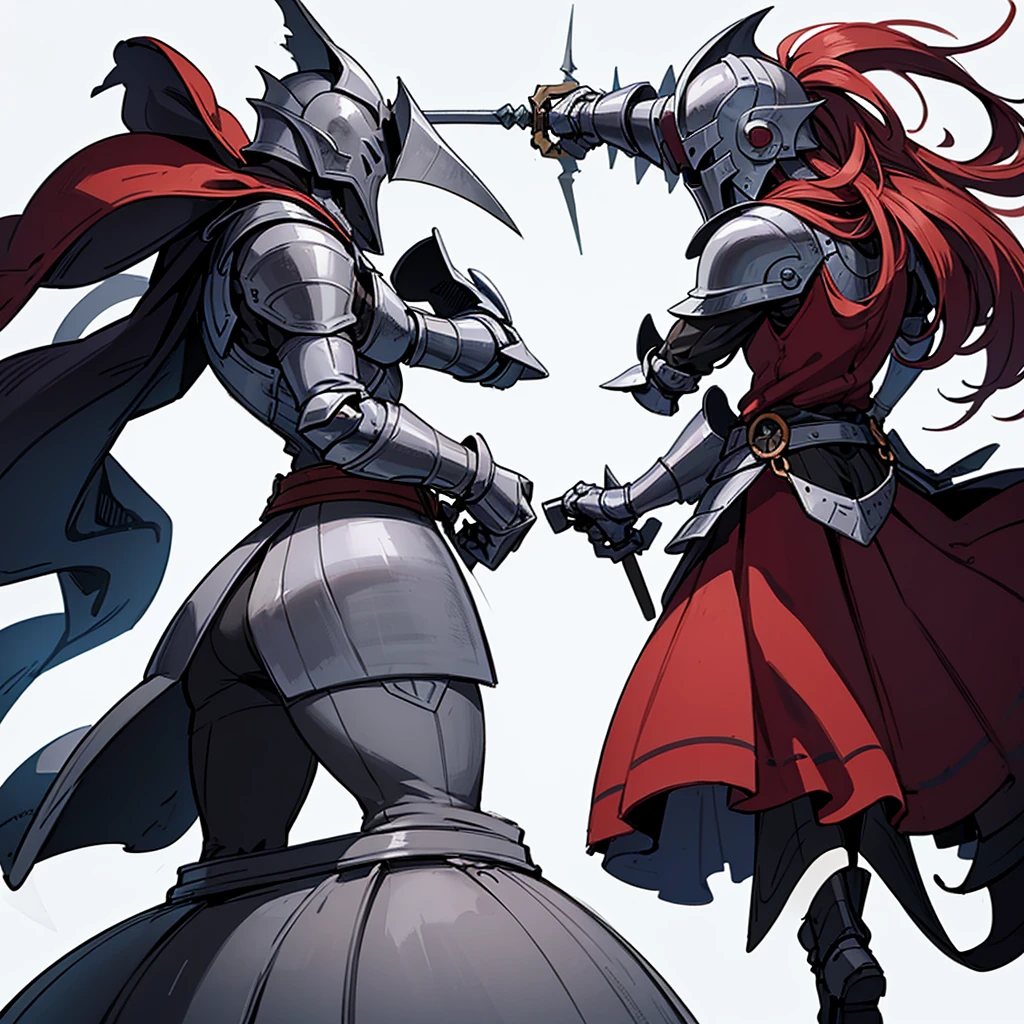((whole body、Detailed character design))、(From the back、Back view)、Highest quality, Best Quality,Best illustrations、(((Iron Mask、pocket、Iron Helmet)))、Medieval Armor、Medieval Knight、whole bodyが灰色の鎧、(((20-year-old male)))、Dramatic Angle、(battle)、battlefield、Movement angle、Grab the sword、(Fighting stance)、Run、(((White background)))