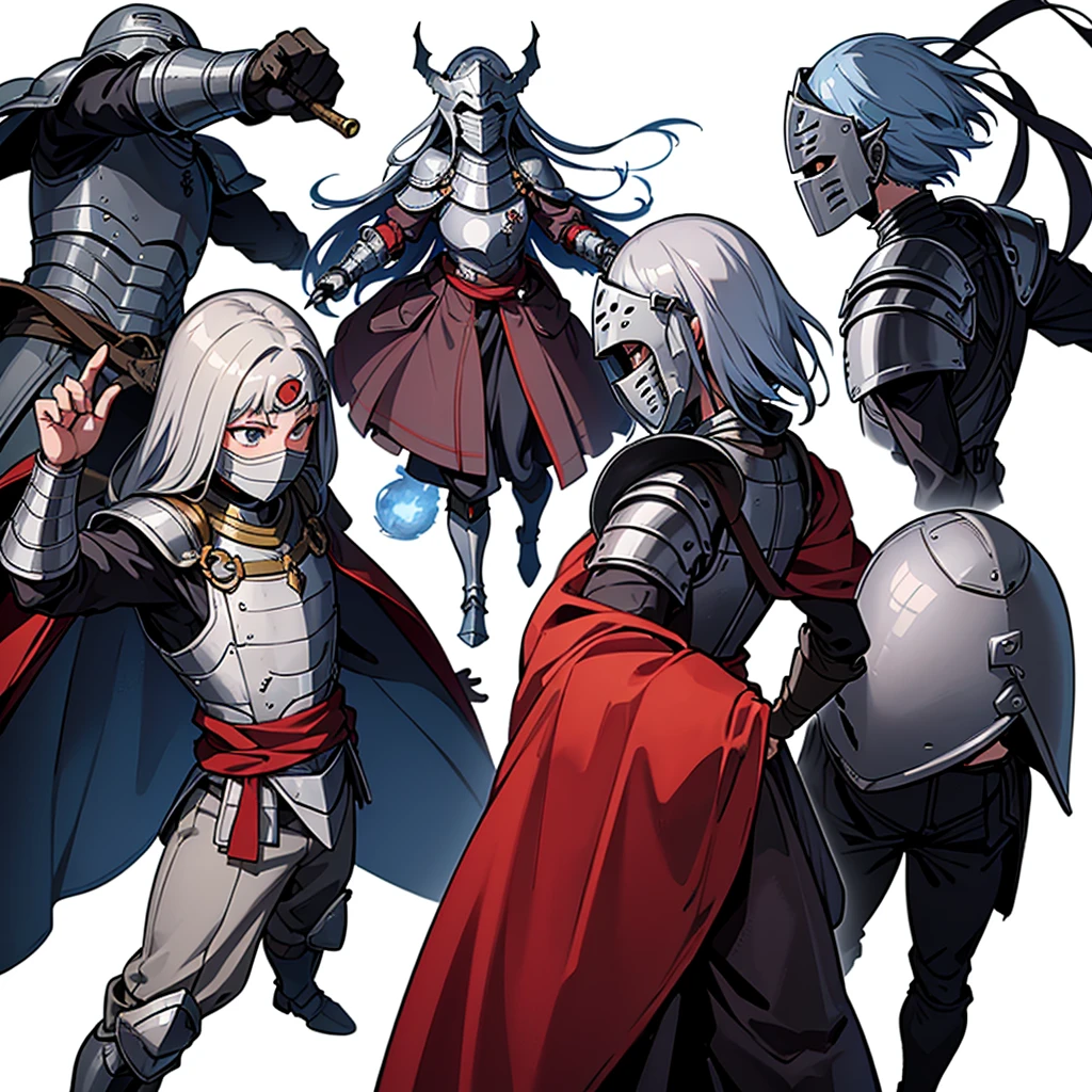 ((whole body、Detailed character design))、(From the back、Back view)、Highest quality, Best Quality,Best illustrations、(((Iron Mask、pocket、Iron Helmet)))、Medieval Armor、Medieval Knight、whole bodyが灰色の鎧、(((20-year-old male)))、Dramatic Angle、(battle)、battlefield、Movement angle、Grab the sword、(Fighting stance)、Run、(((White background)))