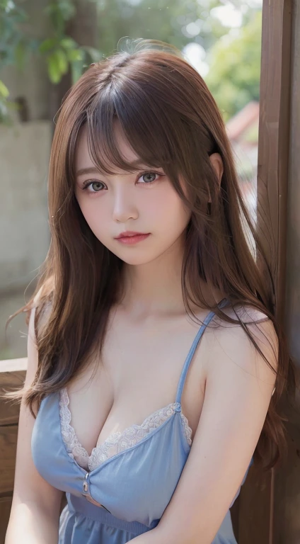 Smile、natta、Raw photography、(((Portrait of extreme beauty)))、((glistning skin))、1 girl、17-year-old beautiful girl in Prague、bright expression、((brown haired))、(Show cleavage)、(Cotton Camisole)、((Big blue eyes that shine like jewels))、Glossy glossy skin、Silky long straight hair、eye liner、Beautiful bangs、Hair between the eyes、((masterpiece、top-quality、Ultra-detail、Film Light、intricate-detail、hight resolution、ighly detailed))、Detailed background、8 KUHD、Digital SLR、Soft light、hightquality、Film grain、fujifilmxt3 、Shallow depth of field、natural soft light、Kamimei、Lush bust、cowboy shot