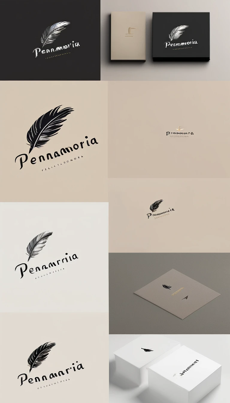 A minimal, modern, simple, cinematic logo design for the brand “Penamemoria". Create a modern, minimalistic, high-quality, logo of a feather-bird