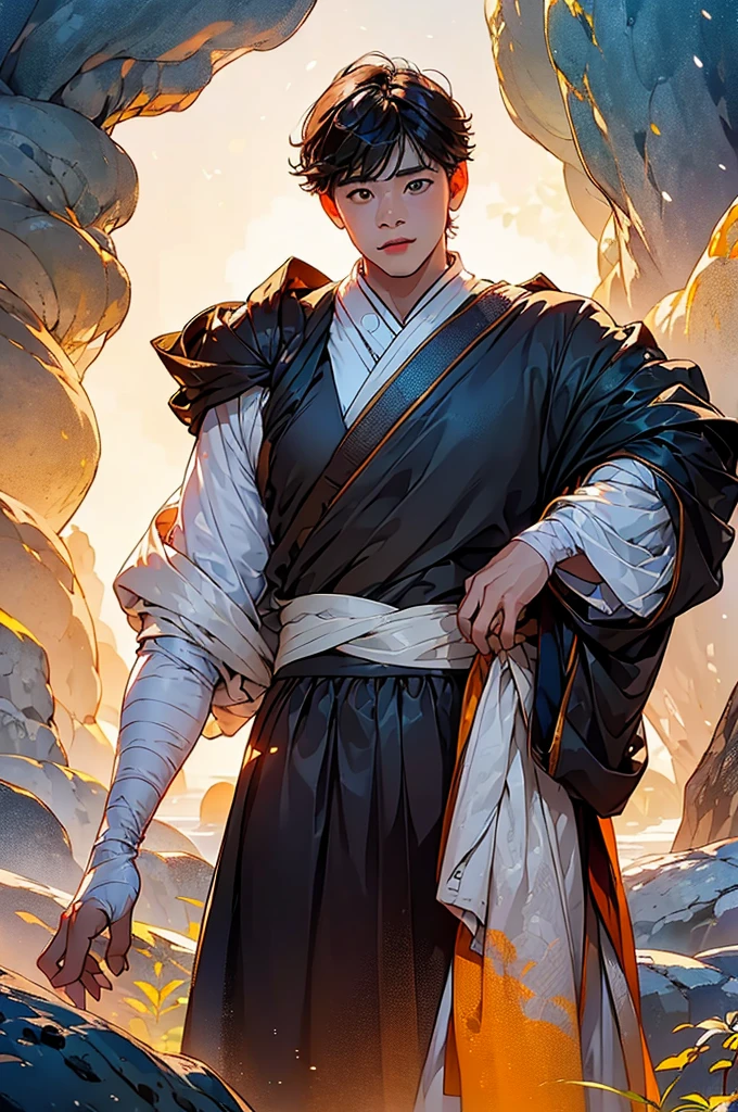 (in 8K、top-quality、​masterpiece:1.2)、1 monster、short-haired、Hair short、Brown-skinned、red view、