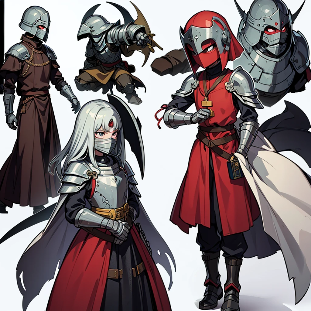 ((whole body、Detailed character design))、(From the back、Back view)、Highest quality, Best Quality,Best illustrations、(((Iron Mask、pocket、Iron Helmet)))、Medieval Armor、Medieval Knight、whole bodyが灰色の鎧、(((20-year-old male)))、Dramatic Angle、(battle)、battlefield、Movement angle、Grab the sword、(Fighting stance)、Run、(((White background)))、