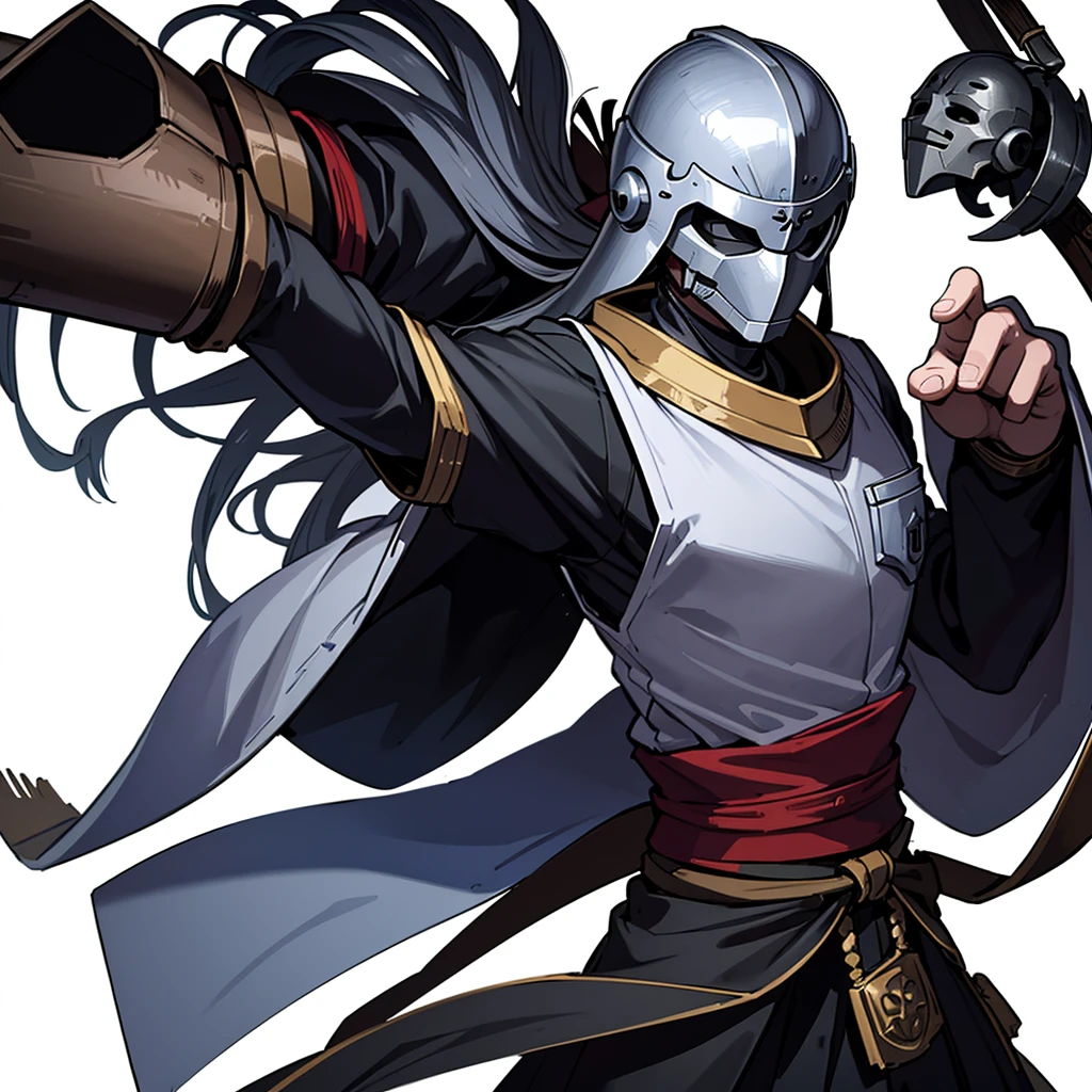 ((whole body、Detailed character design))、((behindから、behind姿、behind))、Highest quality, Best Quality,Best illustrations、(((Iron Mask、pocket、Iron Helmet)))、Medieval Armor、Medieval Knight、whole bodyが灰色の鎧、(((20-year-old male)))、Dramatic Angle、(battle)、battlefield、Movement angle、Grab the sword、(Fighting stance)、Run、(((White background)))