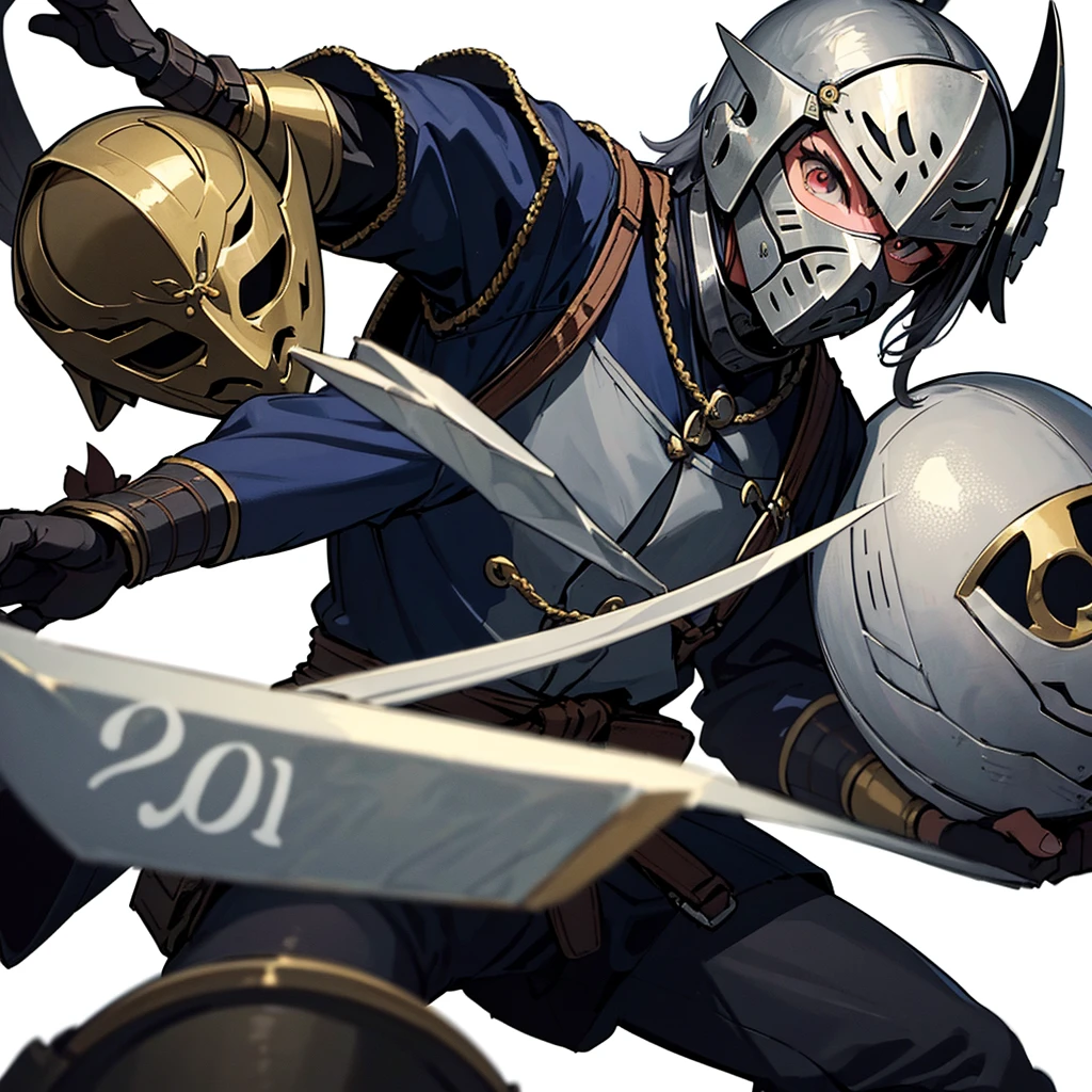 ((whole body、Detailed character design))、((behindから、behind姿、behind))、Highest quality, Best Quality,Best illustrations、(((Iron Mask、pocket、Iron Helmet)))、Medieval Armor、Medieval Knight、whole bodyが灰色の鎧、(((20-year-old male)))、Dramatic Angle、(battle)、battlefield、Movement angle、Grab the sword、(Fighting stance)、Run、(((White background)))