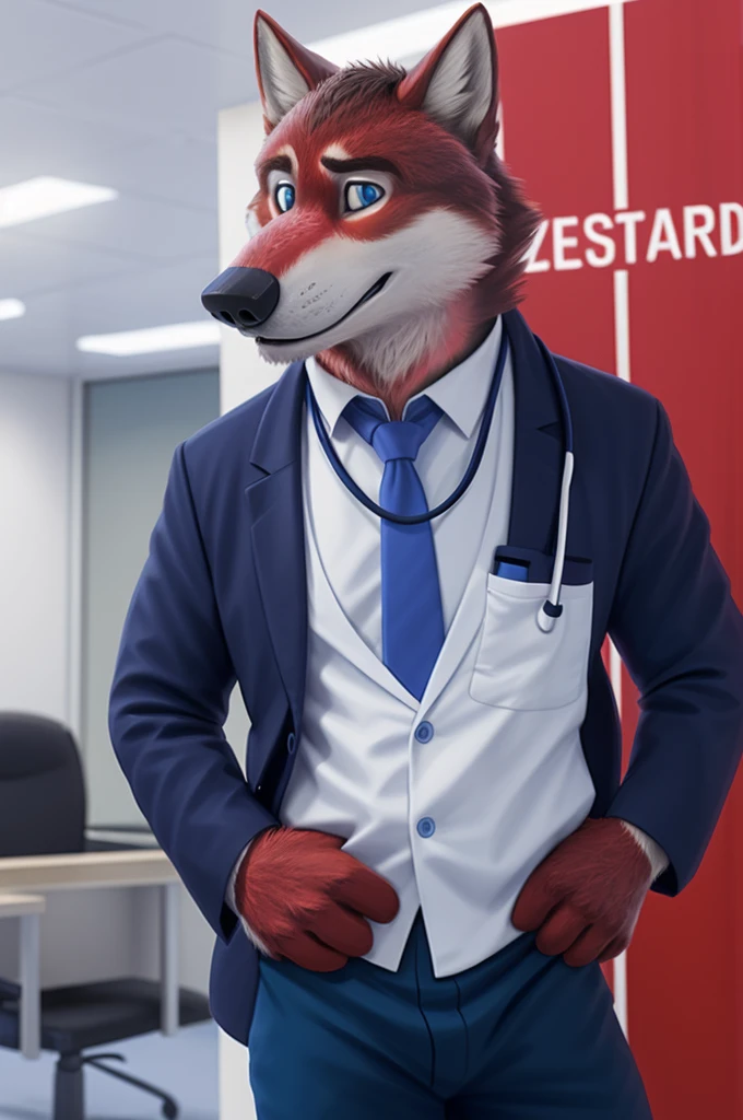Ivan Fedorovich Wolfbach (Novosibirsk) ,tall handsome, wolf,young, 24 years, brown fur,Kind,(red body:1.3),beautiful blue eyes,Novosibirsk,dressed,blazer, lifeguard uniform, зеленый blazer, White shirt, black tie, Green pants,doctor&#39;s chevrons, Ambulance, canine, wolf, detailed fur, male, antro, paw pads, finger claws,At the viewer, 5 fingers, paws, 5 fingers, smile, wrist watch, т nextel,by xenoforge, (difficult, high detail, digital photography, soft focus, RAW variety of theater,Very close to the camera сидит, office,Novosibirsk, smile, good mood, positive, Very close to the camera,Russian Emergency Situations Ministry, 
Photorealism, realistic, photorealistic, digital style, Subsurface scattering,I look at the viewer, в office, nursing brother, syringes, stethoscope, 
masterpiece, Best quality, ultra realistic, 8 k)