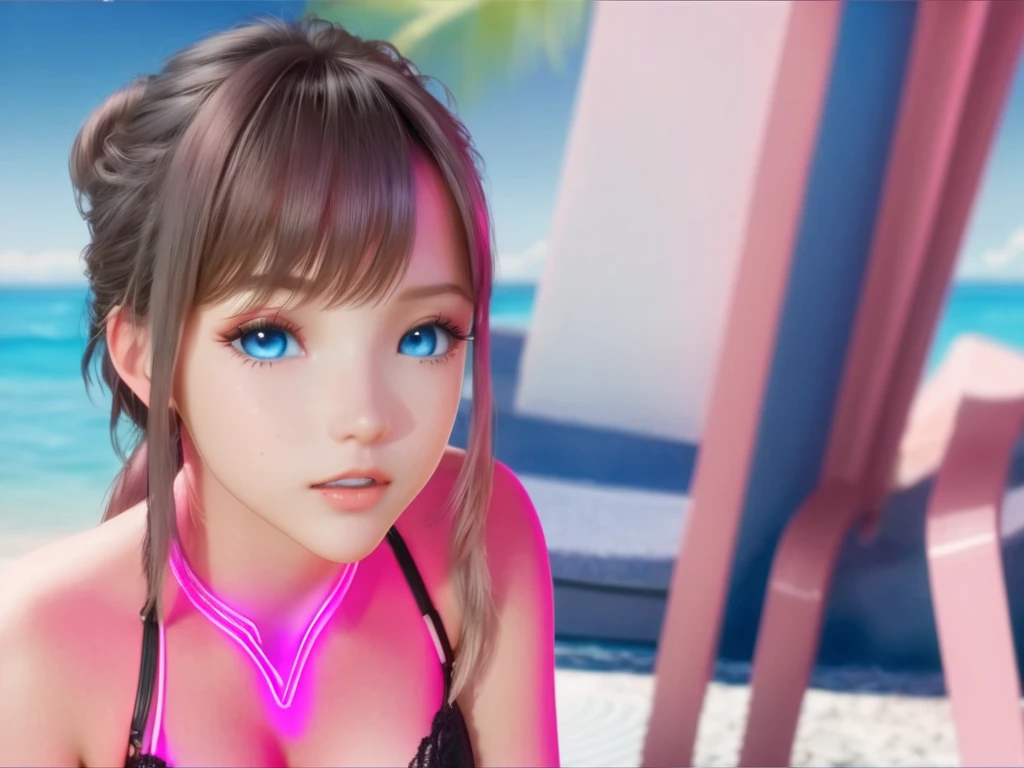 (Lumi), (8K), (Best resolution), (super detailed), (1 girl), Lumi, blue eyes, perfect eyes, perfect head, realistic head, anime eyes, sexy, skin detailed, tetas grandes y cadera ancha, HDR color, detailed AND perfect, bikini hot, bikini pink, sexy body, perfect expressions,