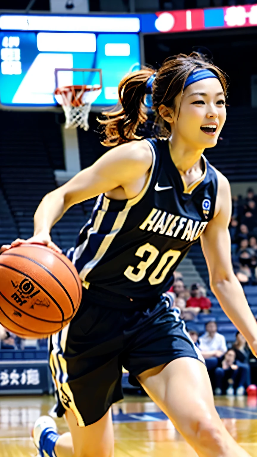(((With perfect anatomy, we carefully draw perfect limbs with no excess or deficiency, taking into account the direction in which the joints bend.))),(The grandstands were filled with spectators),(((A beautiful basketball player with outstanding style is dribbling elegantly with a serious look on the field of a large gymnasium with spectators.))),(((The uniform is a sleeveless basketball uniform with a collar and running pants with a large number on the back.々Shii,Put on basketball shoes))),(((Capture the powerful moment of sprinting with a basketball in a full-body snapshot from behind))),Speed,body幹の強い低い姿勢のテクニシャン,Speed,Capture the essence of the movement and the moment of the play,((A beautiful basketball player wearing a black uniform with red horizontal stripes and a thick headband looks ahead)),((真剣な眼差しでバスケットボールを持ってバスケットゴールに向かって走る動きの本質を捉えた側面からの4K動body撮影)),Rushing forward like a rabbit,All in one,(Skin Dentition:1.5),Realistic and realistic,(masterpiece:1.5),Sports concept art,Intricate details,Highly detailed and realistic,Octane Rendering,4K,Sports Real Engine,Dynamic pose, Highest quality,High resolution,(Realistic Face:1.1),(Surreal:1.1), ((full_body)),((Expressing the dynamism that emanates from the whole body)),(((He has a slim, muscular body with well-trained legs and a slim waist, making him look like a coke bottle.))),(4K full-body shot from the side),(Shiny skin:1.2),(((Hairstyle))),(((Perfect hands))),(Highly detailed background),((Tokyo々Background of stadium full of spectators on center court of wooden indoor arena)),A crucible of cheers and excitement,((Beauty condensed in 1girl)),((光を蓄えた美Shii瞳)),(Shiho wearing a necklace),(((The dripping sweat shines beautifully))),(Ponytail flutters in the wind),casting ,((Dramatic beauty)),披写界深度の深い美Shiiボケ,4K,Gothic,4K Digital SLR Camera,Film grain effect,Fujifilm XT3 style,(Saiharu Body),(Delicate eyes and face),Professional Perspective,素晴らShiiディテール,(((1girl condenses exceptional beauty))),繊細でHigh noseを持つ美Shii顔,High nose, Clear chestnut eyes that glorify the light, Glossy red lips, light makeup,))),