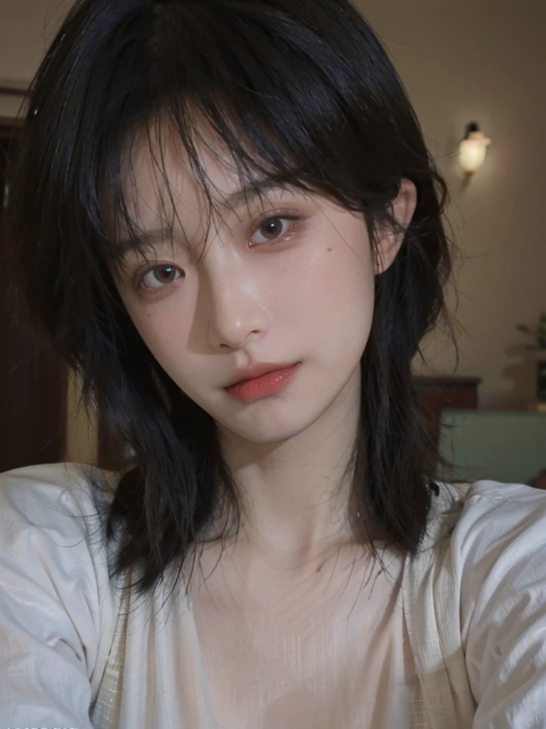 8K,best quality, masterpiece, Ultra-high resolution, (Reality:1.4), RAW photos, (Real skin texture:1.3), (Film Grain:1.3), (Selfie Angle),1 Girl,Beautiful and detailed eyes and face,masterpiece, best quality,close up,Upper body,