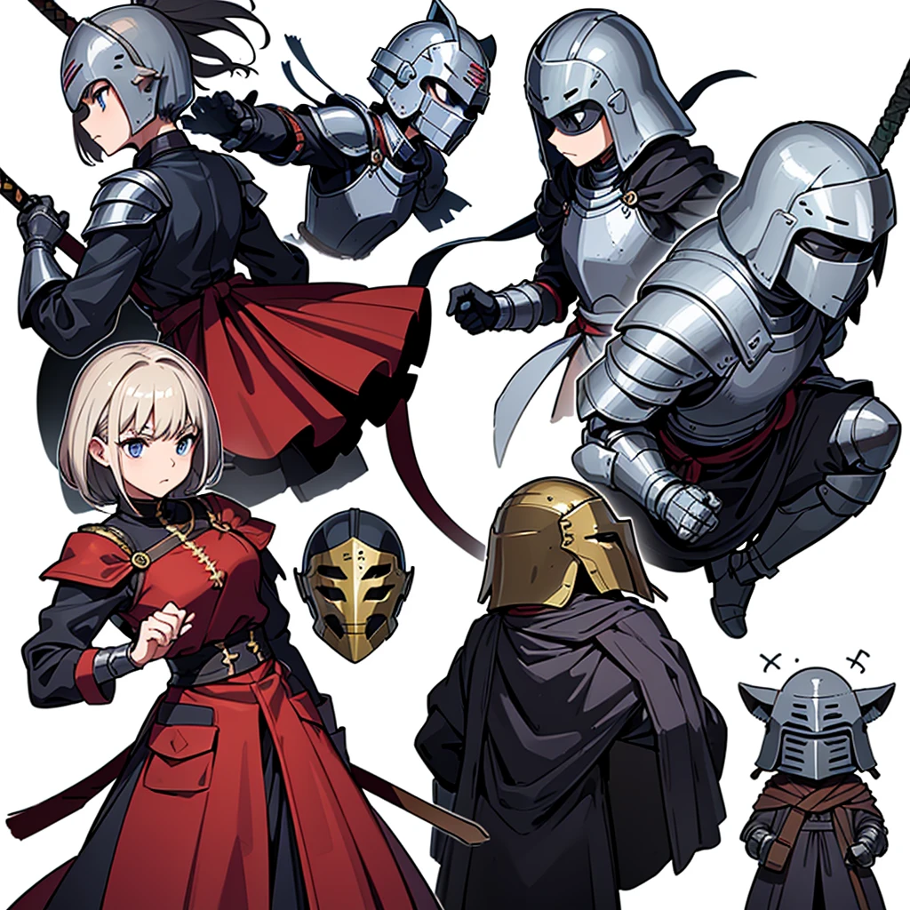 ((whole body、Detailed character design))、(From the back、Back view)、Highest quality, Best Quality,Best illustrations、(((Iron Mask、pocket、Iron Helmet)))、Medieval Armor、Medieval Knight、whole bodyが灰色の鎧、(((20-year-old male)))、Dramatic Angle、(battle)、battlefield、Movement angle、Grab the sword、(Fighting stance)、Run、(((White background)))
