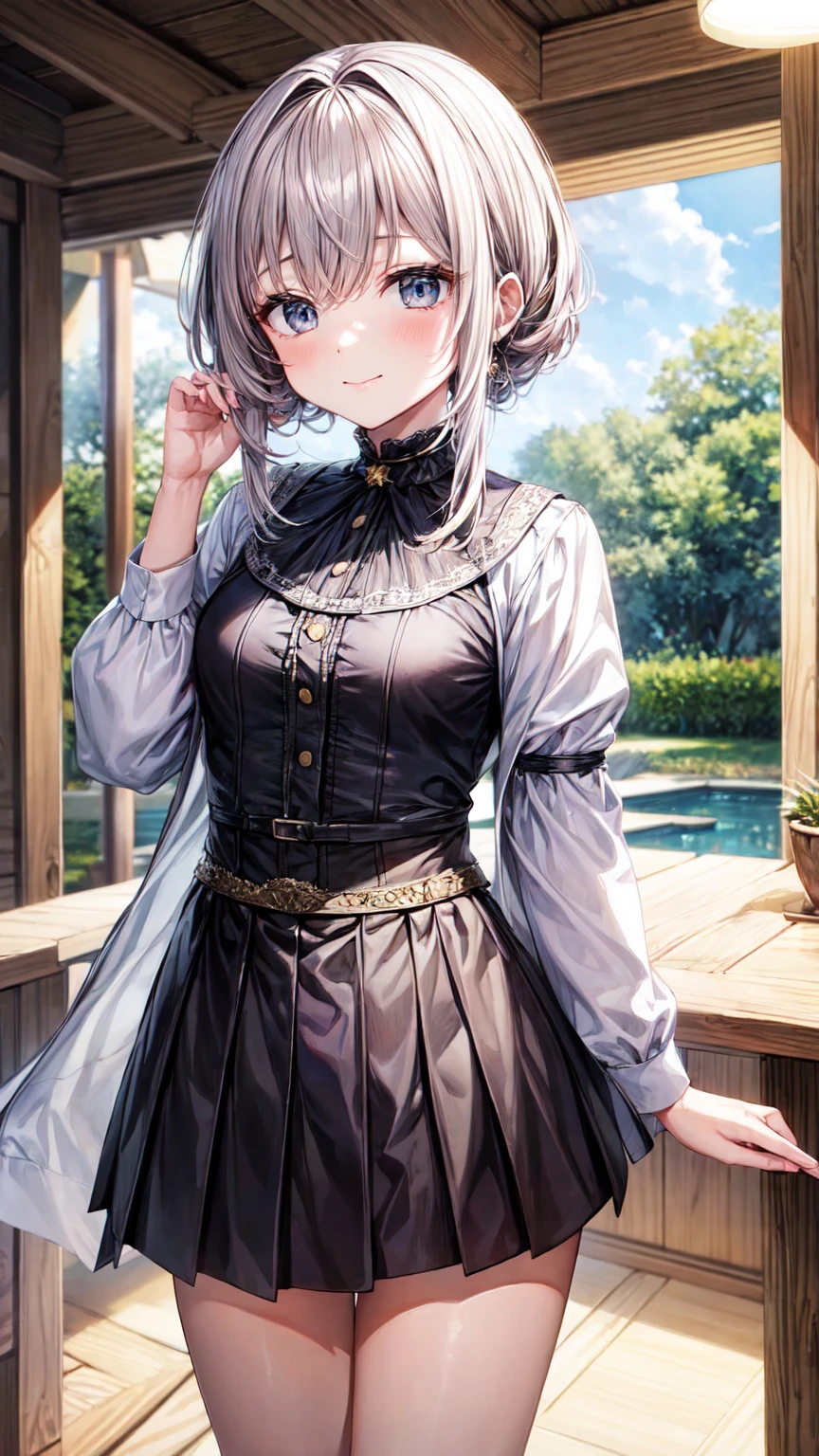 (masterpiece, Highest quality:1.2), Cowboy Shot, alone, One girl, Nene Kasaki々, smile, View your viewers, put your hands in your hair, , Seraphim, skirt