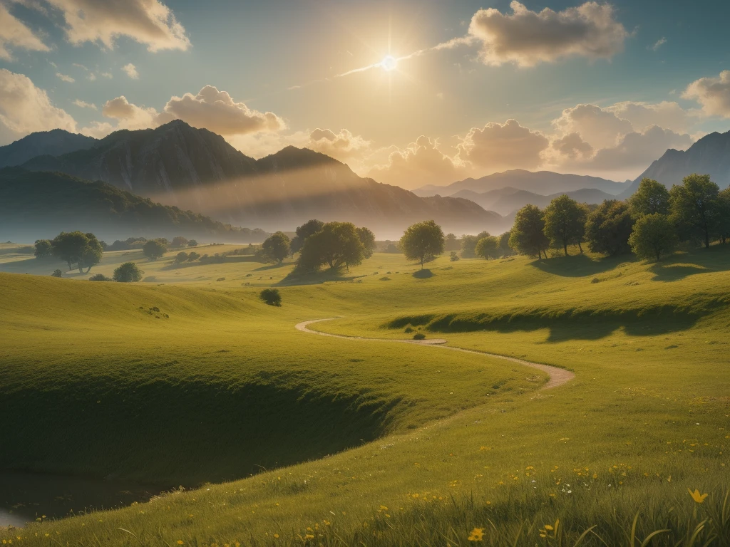 masterpiece, best quality, Local,Close shot,Light,grassland,grassland,Sunlight,Lighting,Light and Shadow,Sky,Clouds,(Extremely detailed CG unity 8k wallpaper), (best quality), (Best Illustration Award), (The best shadow), absurd, Realistic lighting, (abyss), Beautiful and delicate light, Leng Jun