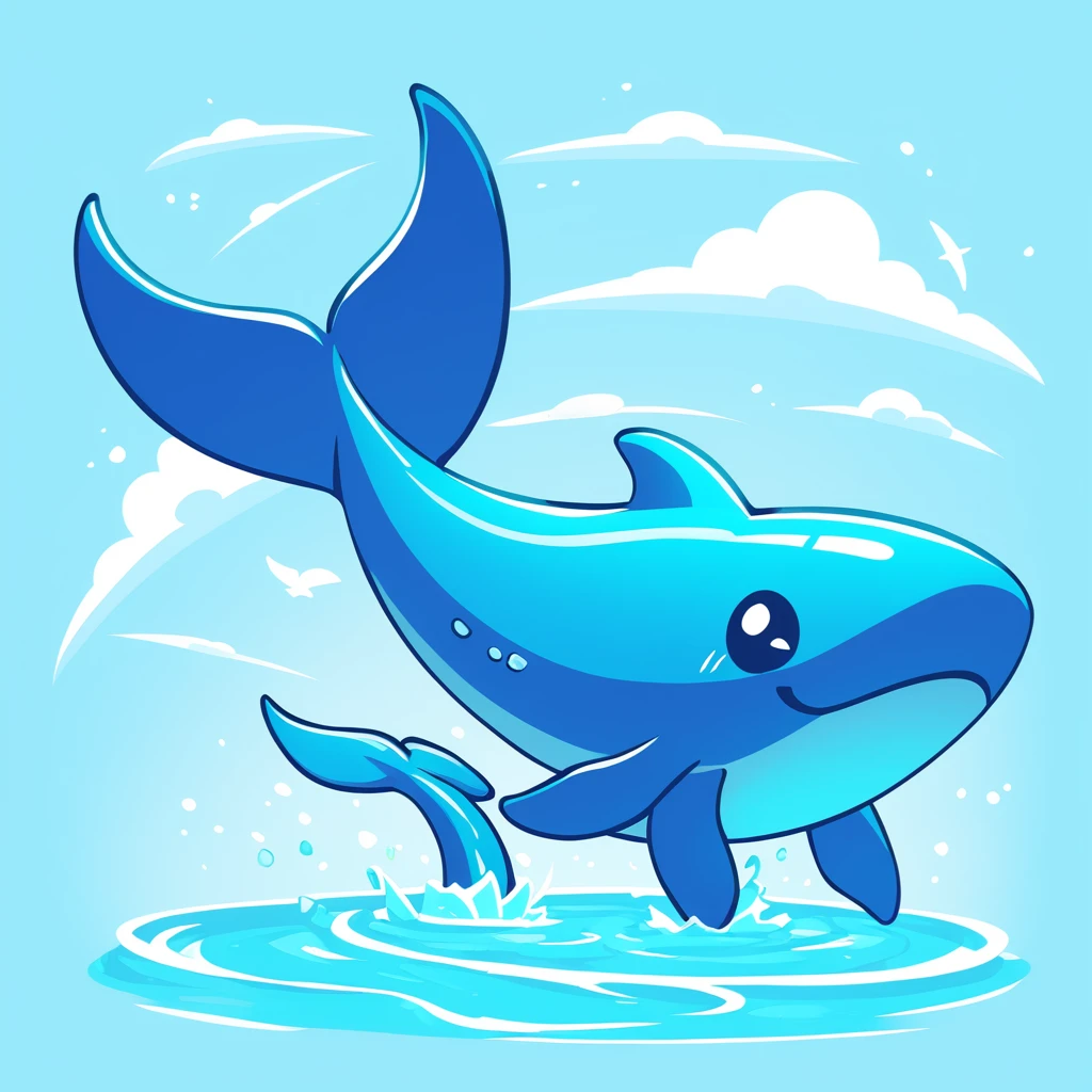 cat on a whale in aquamarine art style