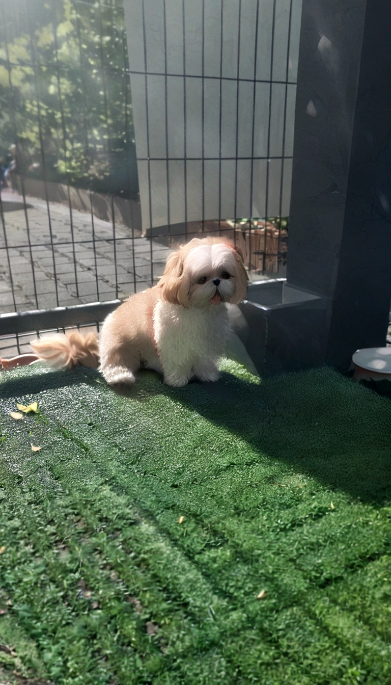 Shih Tzu in the park with people and other dogs