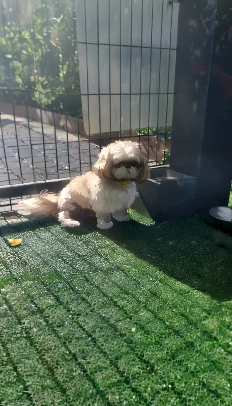 Shih Tzu in the park with people and other dogs