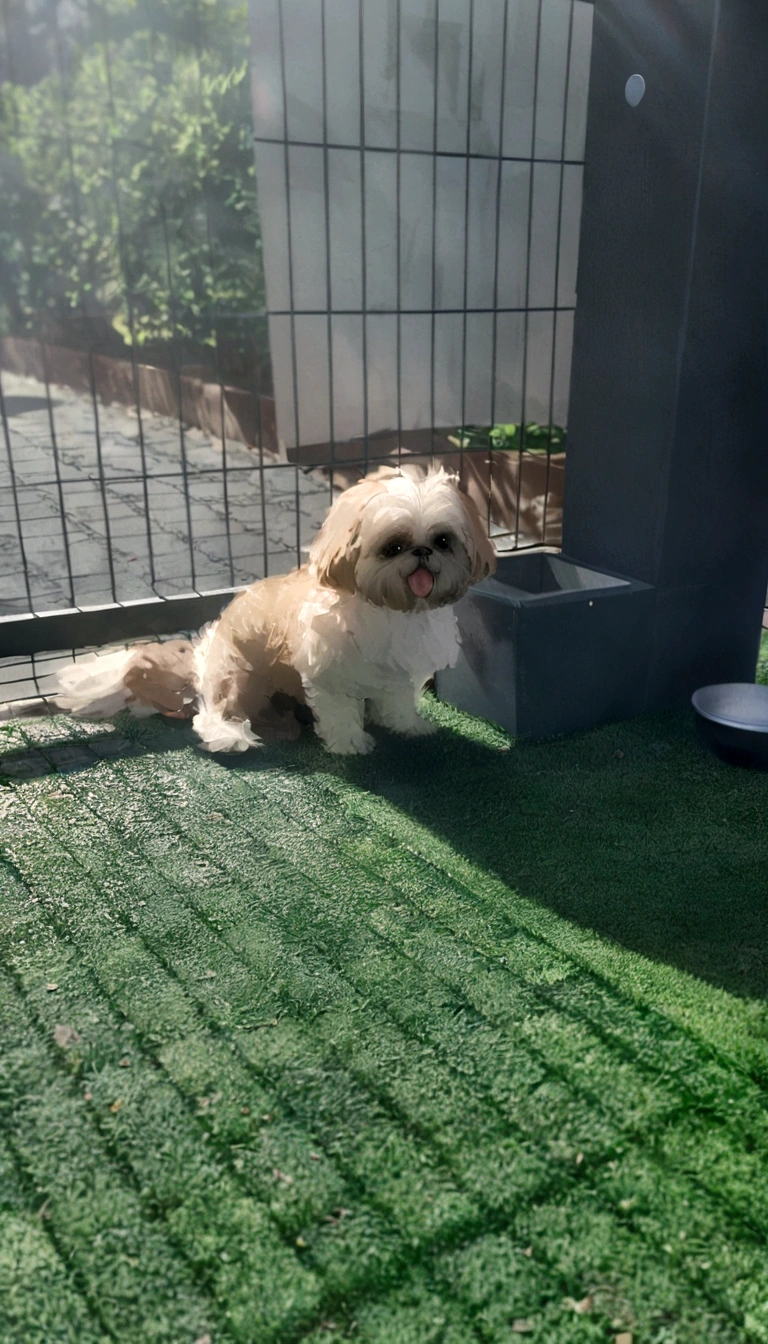 Shih Tzu in the park with people and other dogs