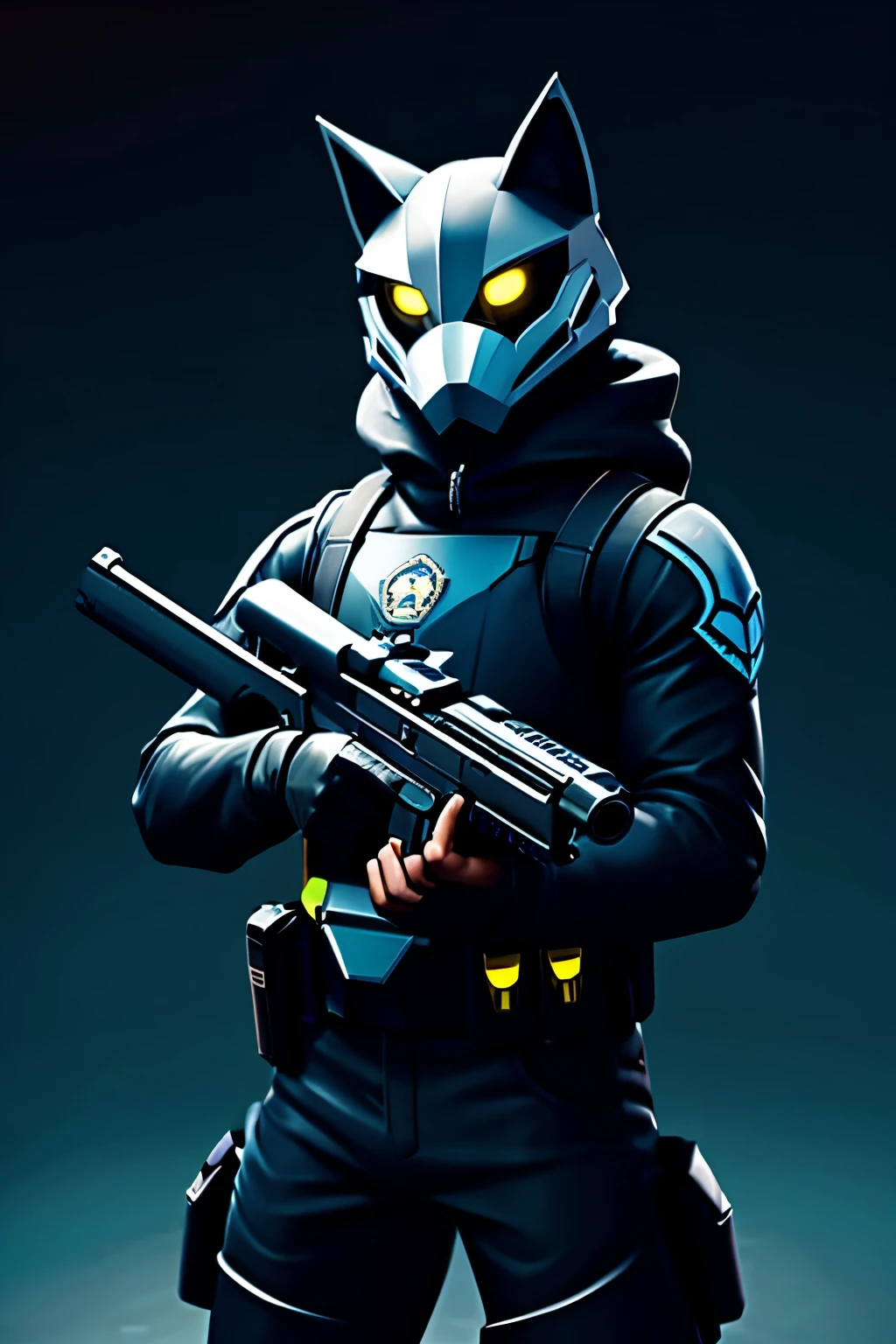 furry, protogen police, furry police, furry sheriff, future, The Gun of the Future, gun holding pose, dark background, vore
