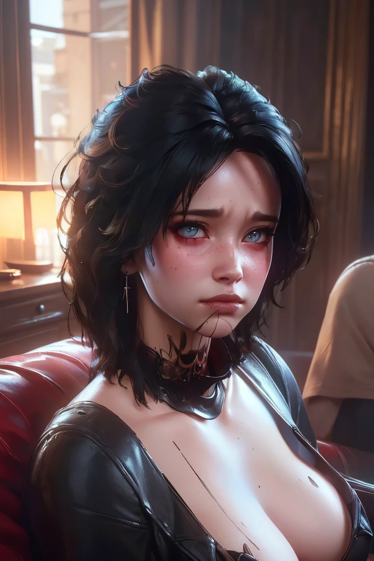 (best quality,4k,8k,highres,masterpiece:1.2),ultra-detailed,(realistic,photorealistic,photo-realistic:1.37),Evelyn,close-up,complete face detailed,blushing,baldur's gate 3,solo,beautiful detailed eyes,beautiful detailed lips,extremely detailed eyes, big breast. Wearing black bikini