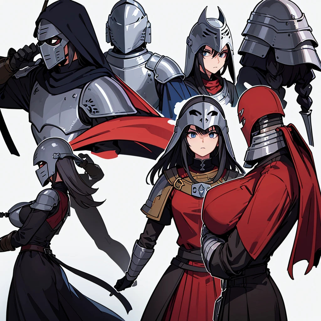 ((whole body、Detailed character design))、(From the back、Back view)、Highest quality, Best Quality,Best illustrations、(((Iron Mask、pocket、Iron Helmet)))、Medieval Armor、Medieval Knight、whole bodyが灰色の鎧、(((20-year-old male)))、Dramatic Angle、(battle)、battlefield、Movement angle、Grab the sword、(Fighting stance)、Run、(((White background)))