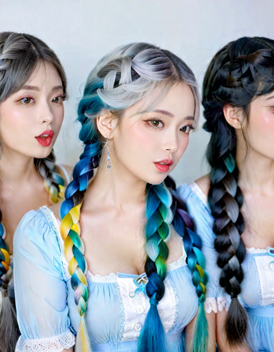 in office.65 years old 3 women having sex. All 3 ladies having gray and clock color hairs. One lady having curly hair. Ome lady having conrorow braided hair and other lady having straight hair.All 3 ladies hairs are very long like rapunzel.Their hairs are dreached and soaked with 2 liters of hair oil.making their hairs shinning line a mirror.one lady sucking ome ladies toungue while other lady licking that lady' scalp.