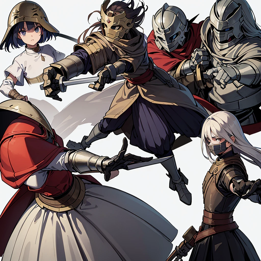 ((whole body、Detailed character design))、(((behindから、behind姿、behind)))、Highest quality, Best Quality,Best illustrations、(((Iron Mask、pocket、Iron Helmet)))、Medieval Armor、Medieval Knight、whole bodyが灰色の鎧、(((20-year-old male)))、Dramatic Angle、(battle)、battlefield、Movement angle、Grab the sword、(Fighting stance)、Run、(((White background)))
