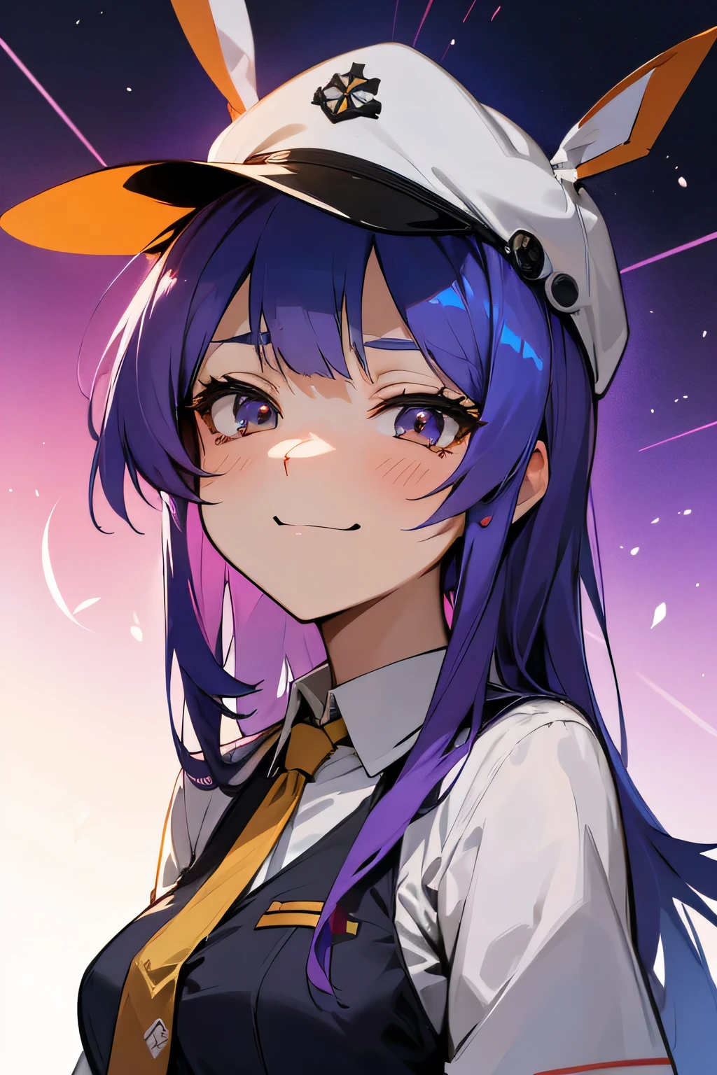 anime girl in uniform with a hat and a tie, from the azur lane videogame, azur lane style, hinata hyuga, kantai collection style, characters from azur lane, slightly happy facial expression, kantai collection arcade, anime maid  ss military, roguish smirk, reisen udongein inaba, girls frontline style