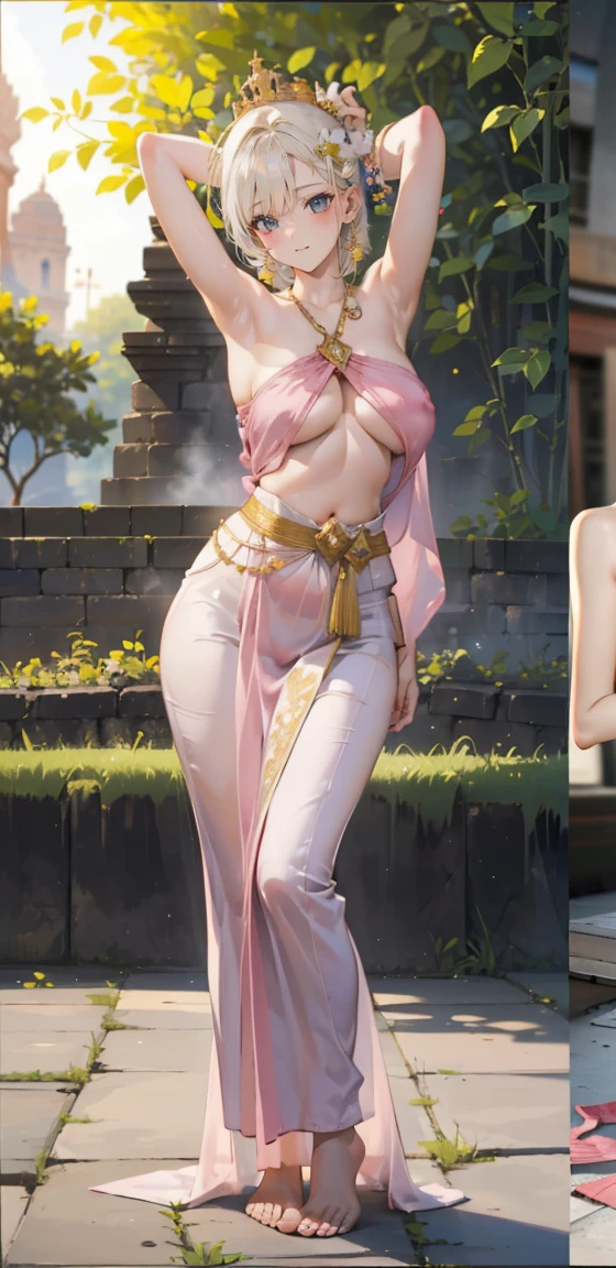 (open close:1.4), (realistic:1.4), photographyมืออาชีพ, award-winning images, photography, middle photo, raw, Bokeh, natural light, realistic shadows, fine texture, Photon mapping, Film texture, hiqcgbody, looking at the audience, (Japanese mix), (full body), (split screen:1.4), Traditional Thai dress, gold color, Strapless style., Traditional Thai long skirt, (Barefoot), Ayutthaya, Ancient Thai ruins, outdoor, sunny day, (hair_good), fist, small waist, (big girl),rift, visible chest, Show your breasts, open chest,((bare breast:1.37)), I see bulging nipples,(large areolae:1.4), Fissure of Venus, (abdomen:0.8), bracelet, Gold Necklace, decorate, crown, (White and bright skin 1.4), ..), Navel expulsion, (dance_attitude:1.5),, (((2 young women))),big breasts,Show your breasts,The cracks are clear...,((big tits)),(pubic bone), rift, visible chest, Show your breastsของคุณ, open chest,((bare breast:1.37)), I see bulging nipples.,(((large areolae:1.4,pink,The nipples are clearly visible.....))),